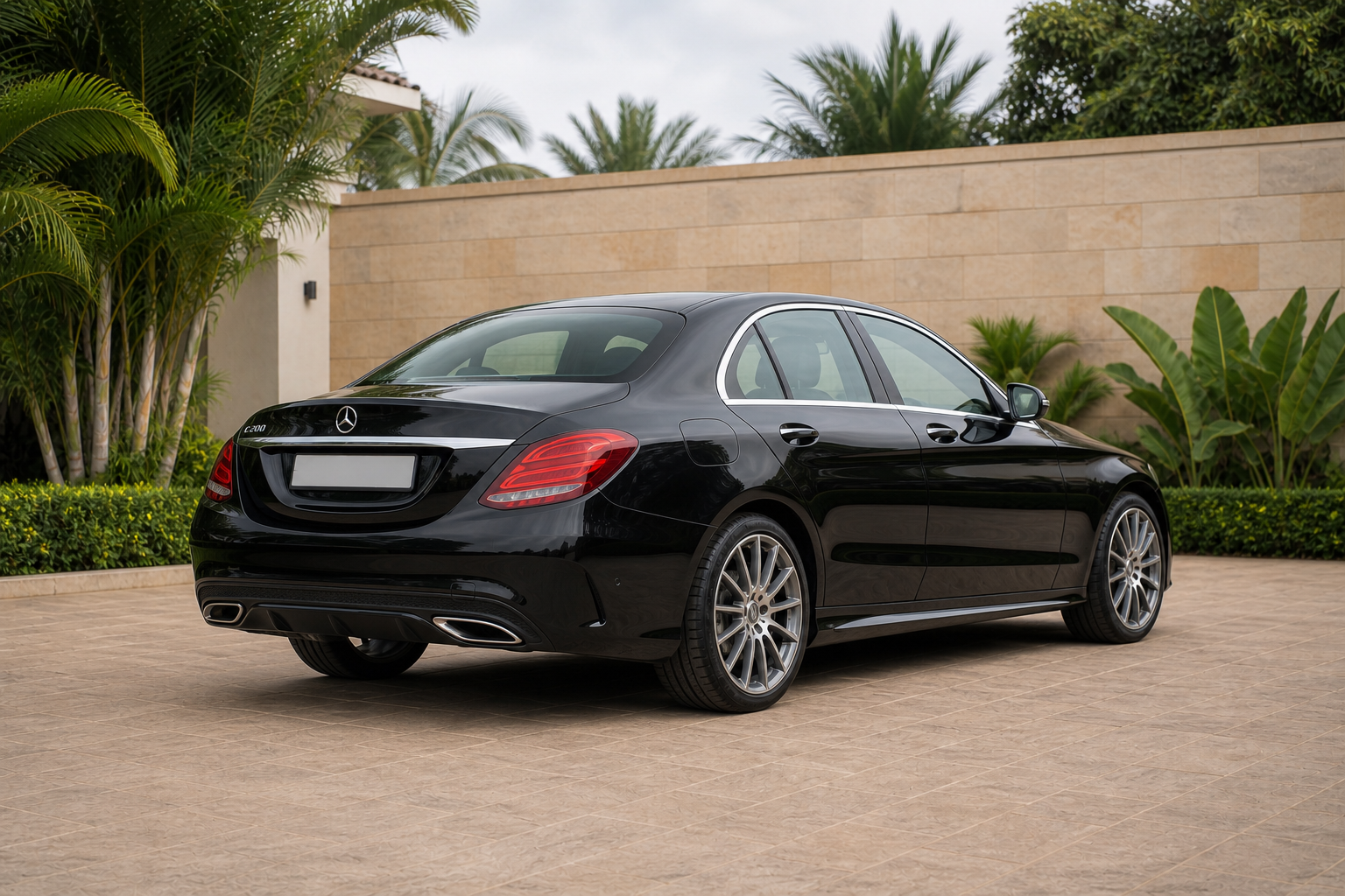 Mercedes-Benz C-Class — Rear-left 3/4 concept — AI-generated concept image, not vehicle evidence